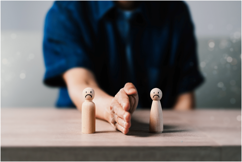 Conflict resolution concept showing separation of disagreement